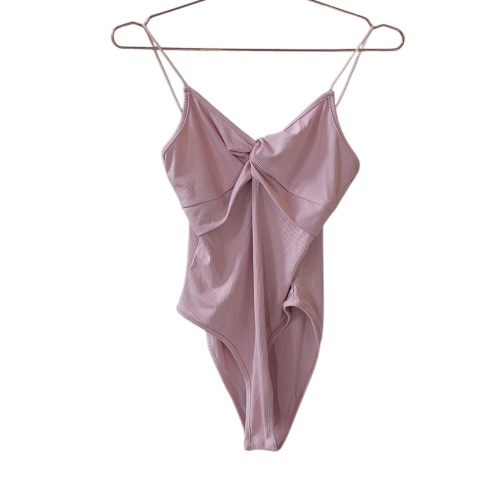 YOZY Pink Twist Front Ribbed Bodysuit Size S US 4